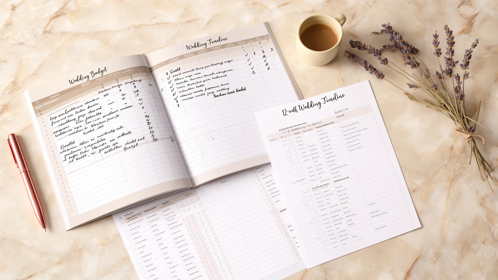 Wedding budget tracker, timeline and guest list planner pages